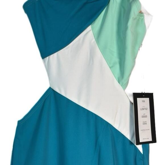 Lumi Collective Asymmetrical Colorblock Teal Mint Unitard Dance Gymnastics YM - Picture 7 of 14